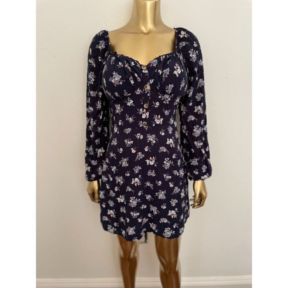 As U Wish Floral Print Long Sleeve Dainty Mini Dress Built-In Bra L Boho Style N